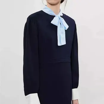 Women Dress 2019 Autumn and Winter Collar Bow Tie Stitching Crepe Mini Dress
Women Dress 2019 Autumn and Winter Collar Bow Tie Stitching Crepe Mini Dress