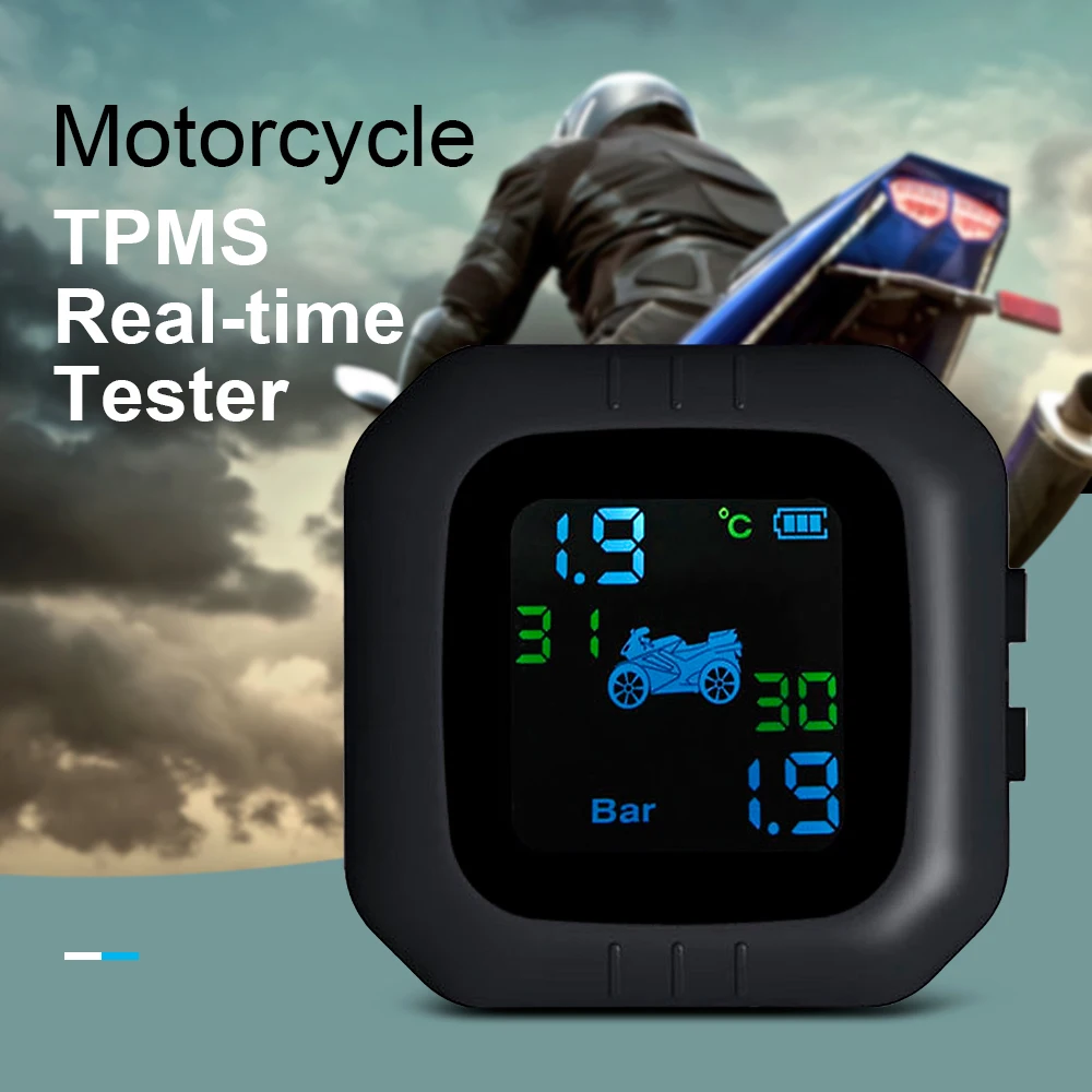 Tire Pressure Monitoring System Motorcycle TPMS Real-time Tester LCD Screen 2 External Sensors Tire Pressure Monitoring System Motorcycle TPMS Real-time Tester LCD Screen 2 External Sensors