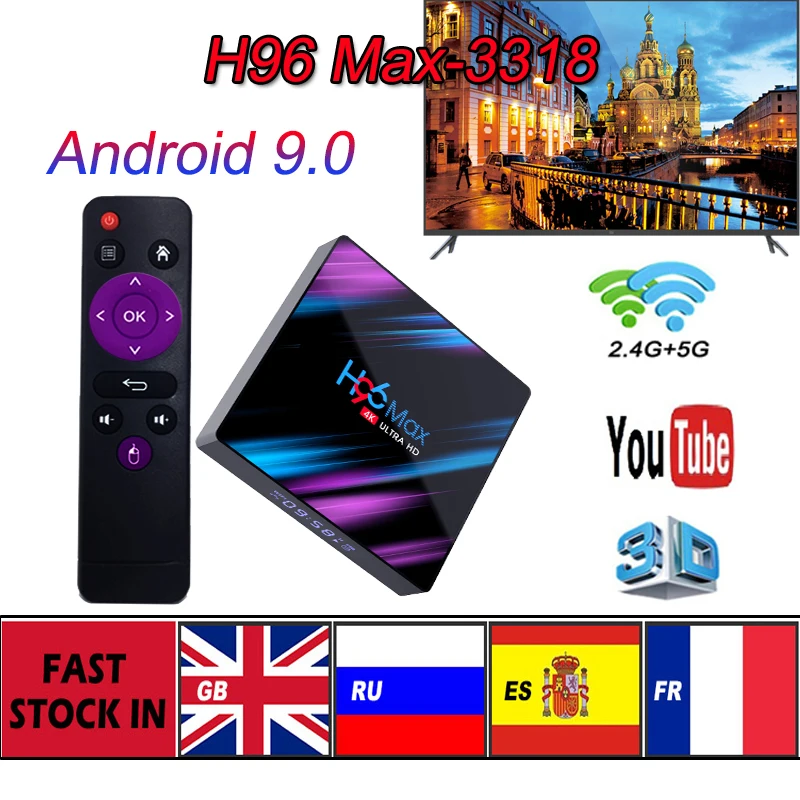 H96 Max-3318 Android 9.0 HD Smart TV Set Top Box Bluetooth4.0 WiFi 2.4G/5G 4GB 64GB Media Player support Spain iptv subscription
H96 Max-3318 Android 9.0 HD Smart TV Set Top Box Bluetooth4.0 WiFi 2.4G/5G 4GB 64GB Media Player support Spain iptv subscription