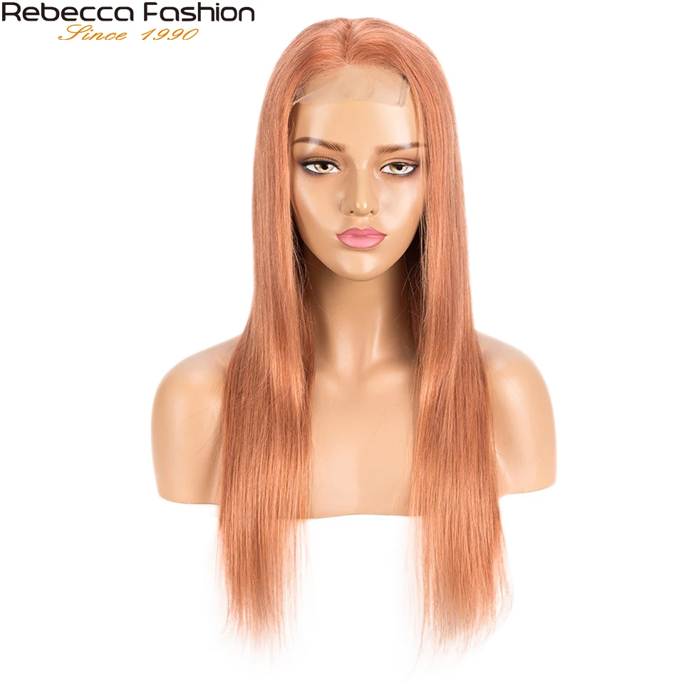 Фото Rebecca Blonde оранжевый парик с кружевом прямой 4x4 закрытием из человеческих волос