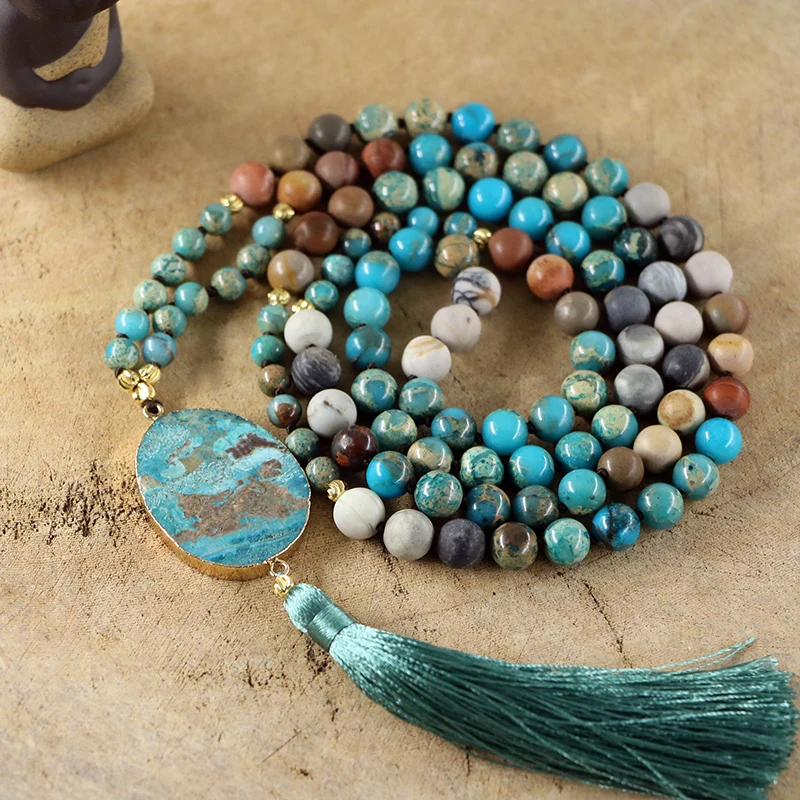 EDOTHALIA Fashion Natural Stone 108 Beads Mala Necklace Women Female Gift Ocean Stone Pendant Necklace
EDOTHALIA Fashion Natural Stone 108 Beads Mala Necklace Women Female Gift Ocean Stone Pendant Necklace