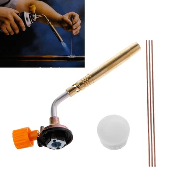 Flamethrower Burner Butane Gas Blow Torch Hand Ignition Camping Welding BBQ Tool+Rods+Flux