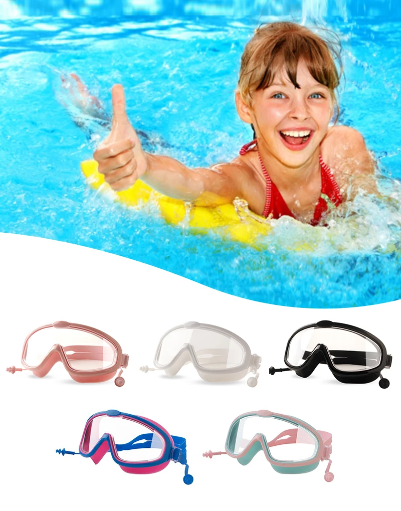 Fashion Kids Swimming Goggles With Earplug Silicone Children Swim Pool