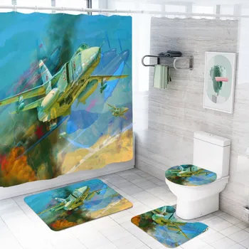 Aircraft Printed Pattern Shower Curtain Pedestal Rug Lid Toilet Cover Mat Bath Mat Set Bathroom Curtains with Hooks 3/4 Piece 
Aircraft Printed Pattern Shower Curtain Pedestal Rug Lid Toilet Cover Mat Bath Mat Set Bathroom Curtains with Hooks 3/4 Piece