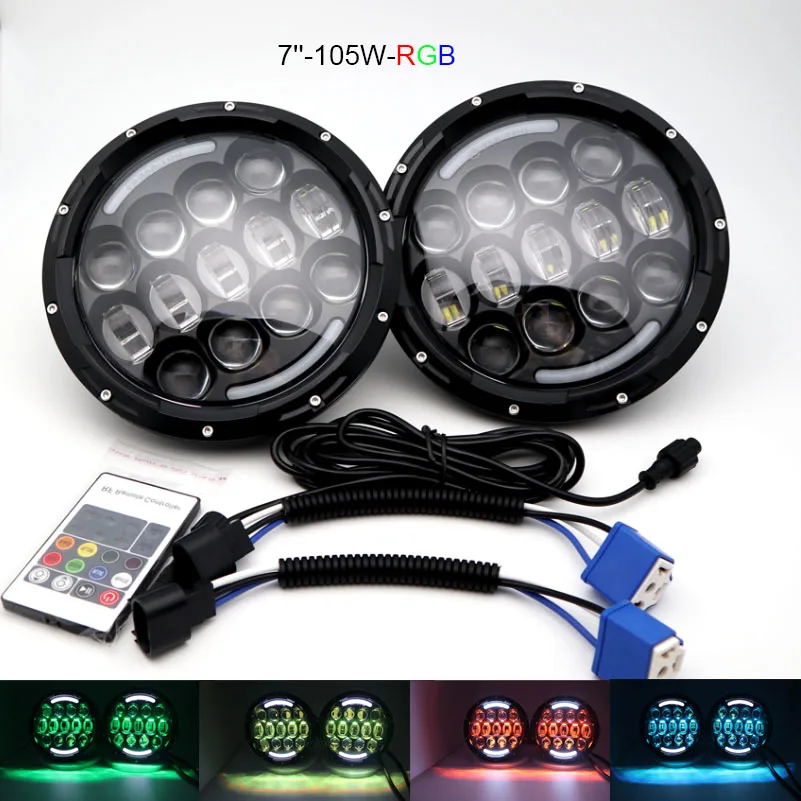 7 inch LED Headlight DRL Halo Angle Eyes RGB High/Low Beam with Remote Control for Jeep Wrangler JK LJ CJ Hummer H1 H2 Headlamp.
7 inch LED Headlight DRL Halo Angle Eyes RGB High/Low Beam with Remote Control for Jeep Wrangler JK LJ CJ Hummer H1 H2 Headlamp.