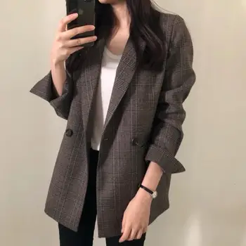 spring autumn casual plaid blazer women notched loose two button suit jacket
spring autumn casual plaid blazer women notched loose two button suit jacket
