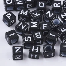 

500g Opaque Acrylic Beads Cube with Random Initial Letter Black 6x6x6mm Hole: 3.5mm about 3840PCS /500g