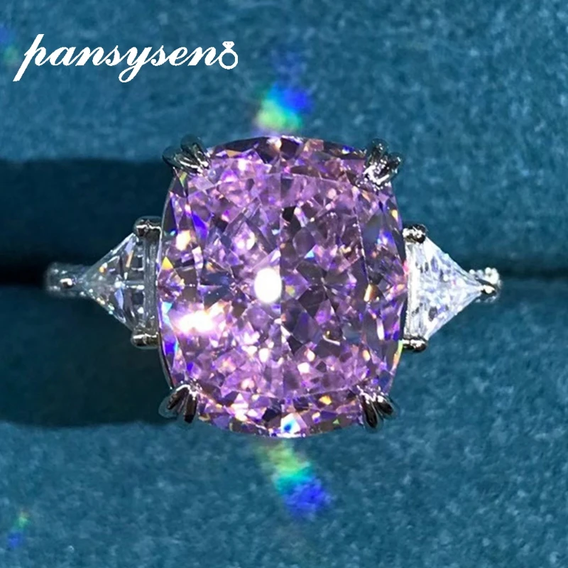 

PANSYSEN Romantic Solid 925 Sterling Silver 5CT 3EX Pink High Carbon Diamond Gemstone Wedding Engagement Ring Women Fine Jewelry