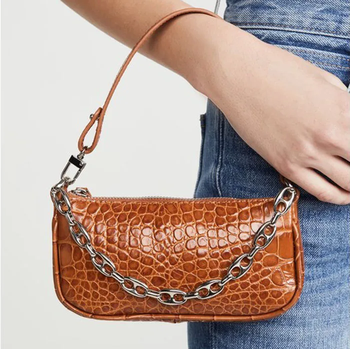 

vintage alligator women's shoulder bags designer chains handbags luxury crocodile pu leather messenger bag small baguettes purse