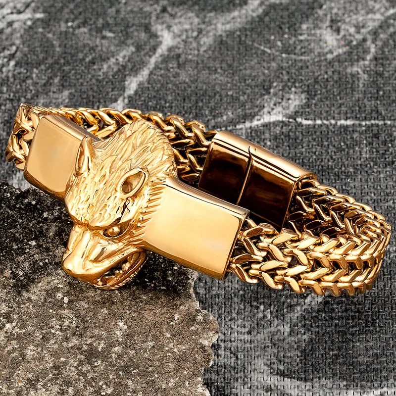 Gold Wolf Chain Link Stainless Steel Men Bracelet Punk Hand Accessories Magnetic Fashion Wristband Jewelry Wholesale Friend Gift
Gold Wolf Chain Link Stainless Steel Men Bracelet Punk Hand Accessories Magnetic Fashion Wristband Jewelry Wholesale Friend Gift
