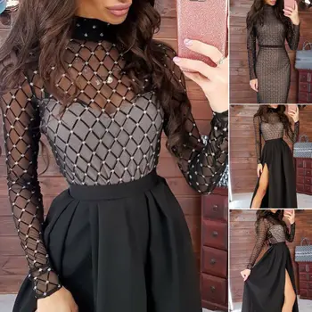 Vintage Womens Dress Fashion Mesh Sheer Rhinestone Transparent Bandage Long Sleeve Split Party Cocktail Club Long Dress Hot Sale
Vintage Womens Dress Fashion Mesh Sheer Rhinestone Transparent Bandage Long Sleeve Split Party Cocktail Club Long Dress Hot Sale