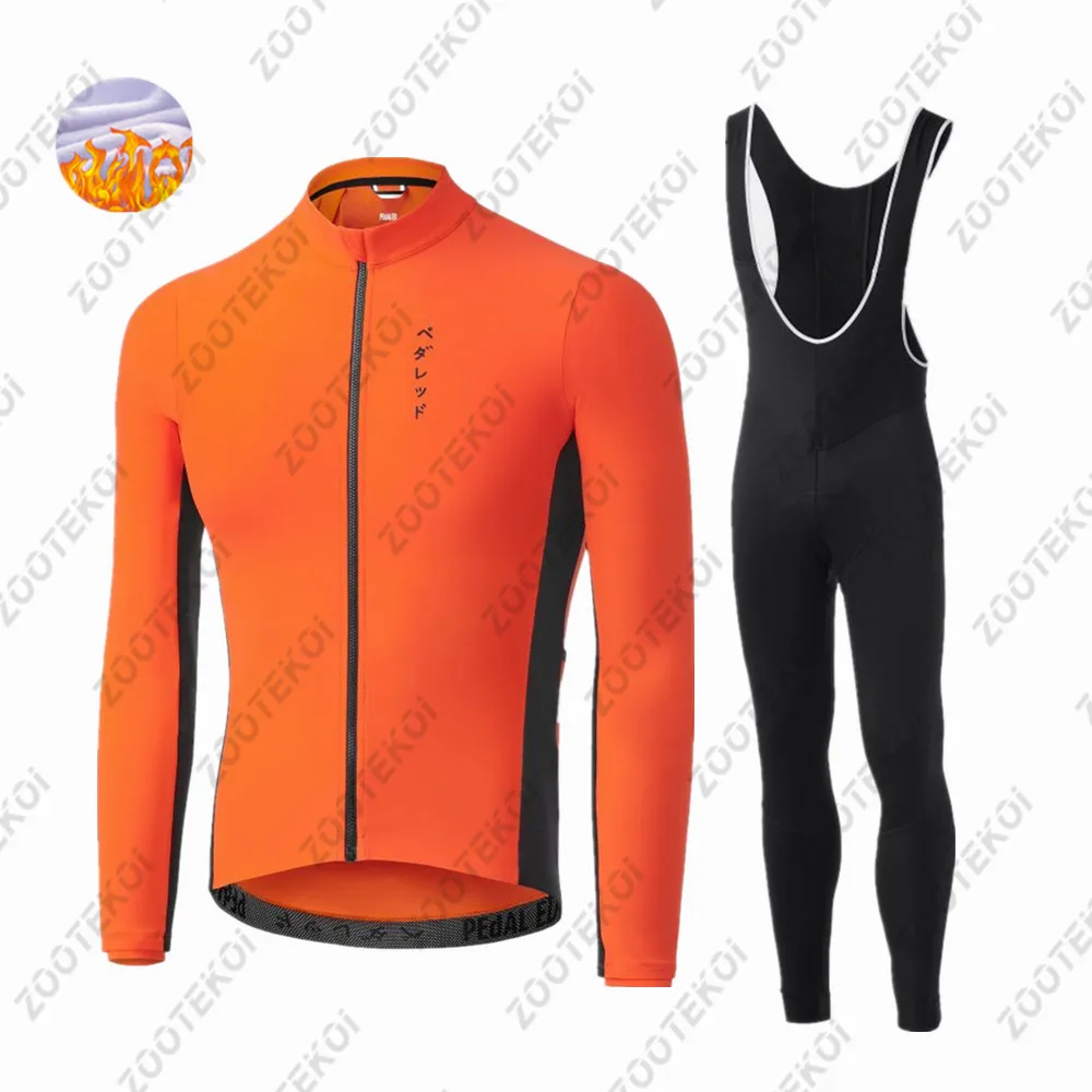 

Pedal-Men's Cycling Jersey Sets, Warm FleeceLong Sleeve Jacket, Bib Pants, Outfit, Outdoor, MTB, Bicycle, Cycle Clothing, Winter