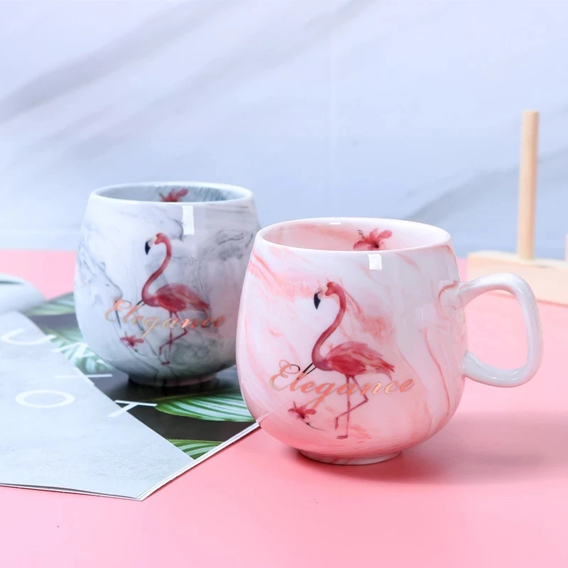 Креативная мраморная керамическая кружка кофейная с фламинго чайная чашка
