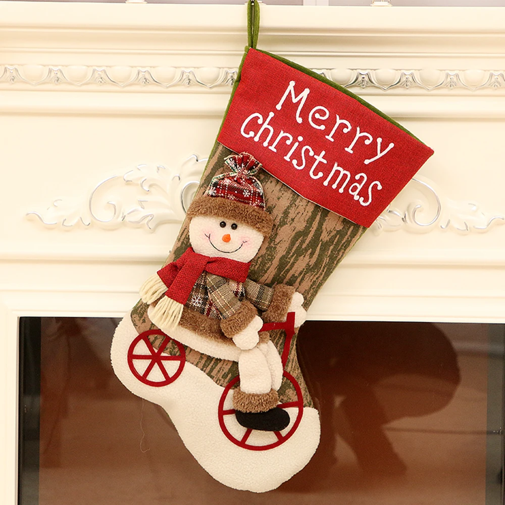 christmas socks gift bag xmas tree decoration santa claus snow