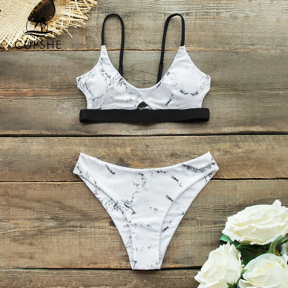 CUPSHE Black and White Marble Print Bikini Sets Sexy High-leg Cut Swimsuit Two Pieces Swimwear Women 2019 Beach Bathing Suit 
CUPSHE Black and White Marble Print Bikini Sets Sexy High-leg Cut Swimsuit Two Pieces Swimwear Women 2019 Beach Bathing Suit