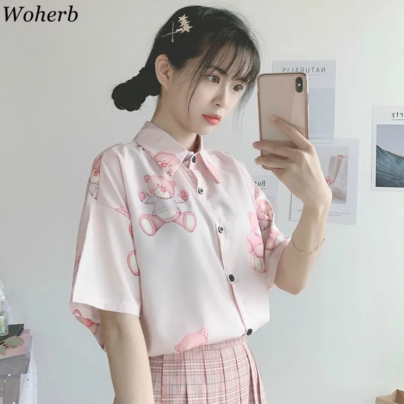 Woherb Japanese Kawaii Short Sleeve Single Breasted Chiffon Blouses Bear Pattern Cute Sweet Shirts Fashion New Blusas 91671
Woherb Japanese Kawaii Short Sleeve Single Breasted Chiffon Blouses Bear Pattern Cute Sweet Shirts Fashion New Blusas 91671