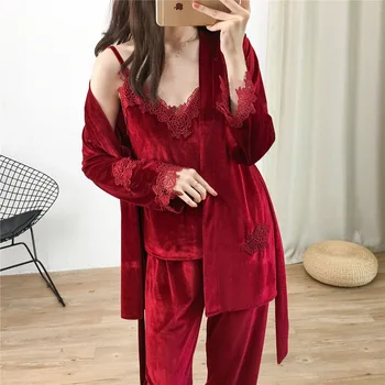 Lady Velvet Pijamas Sleepwear Casual 3PCS Pajamas Suit Lounge Nightwear Lace Patchwork Sleep Set Sexy Top&Pants Soft Homewear
Lady Velvet Pijamas Sleepwear Casual 3PCS Pajamas Suit Lounge Nightwear Lace Patchwork Sleep Set Sexy Top&Pants Soft Homewear
