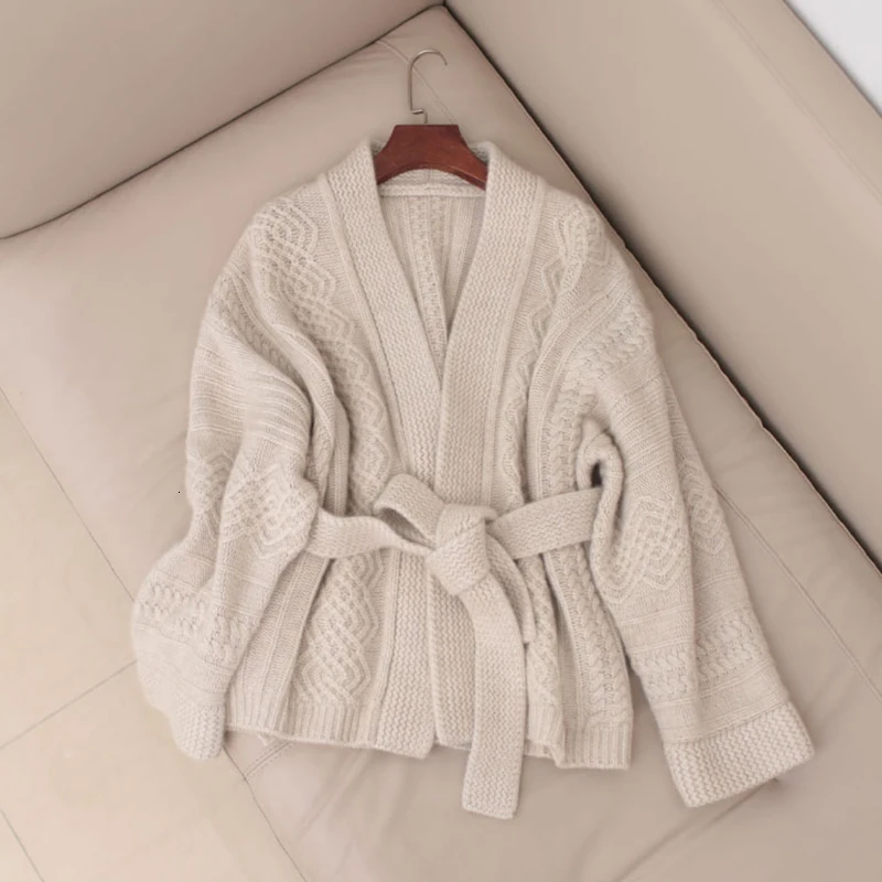 TWOTWINSTYLE Bowknot Knitted Korean Women's Sweater V Neck Long Sleeve High Waist Lace Up Cardigans Female 2019 Autumn Fashion (4).jpg