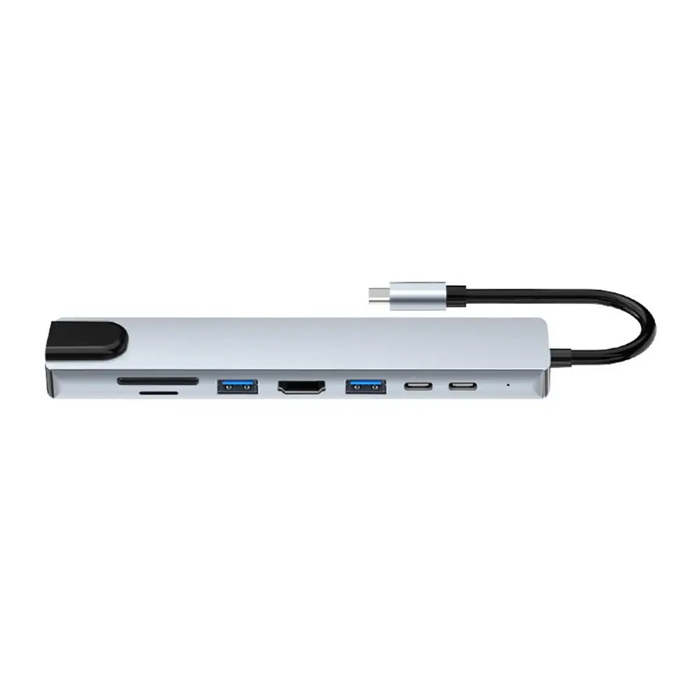 

USB C Hub Multiport Adapter 8 in 1 USB C Hub with 4K H D M I Compact Size USB C Dock Ethernet Adapter for most USB Type C Device