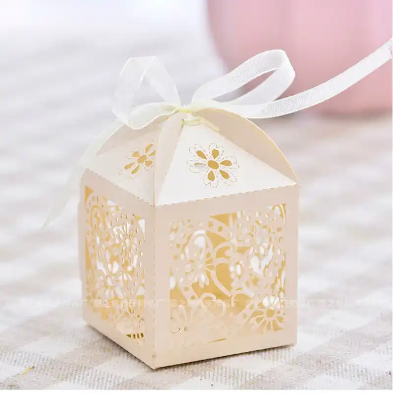 50pcs love heart laser cut lace up candy box gift boxes wedding
