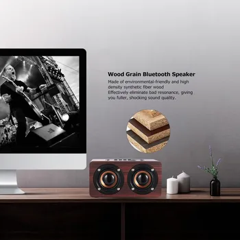 

W5 Wood Grain Speaker Wireless Bluetooth Speakers V4.2 Dual Louderspeaker Super Bass Handsfree with Mic TF Card
