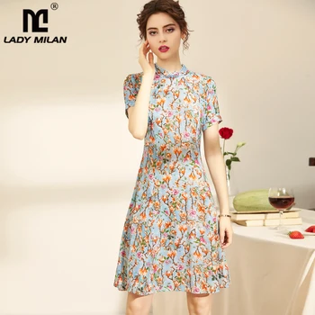 100% Silk Women's Dresses Stand Collar Short Sleeves Vintage Printed Lace Patchwork Fashion Short Dresses
100% Silk Women's Dresses Stand Collar Short Sleeves Vintage Printed Lace Patchwork Fashion Short Dresses