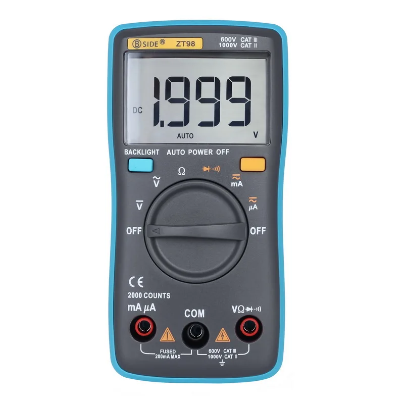 1Pcs ZT98 Digital Multimeters Portable AC/DC Ammeter Voltmeter Ohm LCD Display Backlight Multimeter Diode and Continuity Test
1Pcs ZT98 Digital Multimeters Portable AC/DC Ammeter Voltmeter Ohm LCD Display Backlight Multimeter Diode and Continuity Test