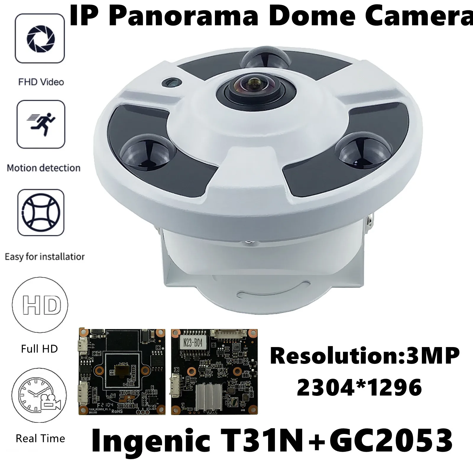Панорамная IP-камера T31N + GC2053 металлическая потолочная купольная камера рыбий