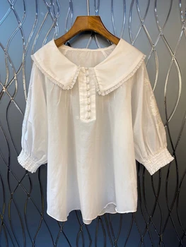 2020 Spring and Summer New Women's Lace Lapel Decorative Buttons Sleeve Wild Top 513
2020 Spring and Summer New Women's Lace Lapel Decorative Buttons Sleeve Wild Top 513