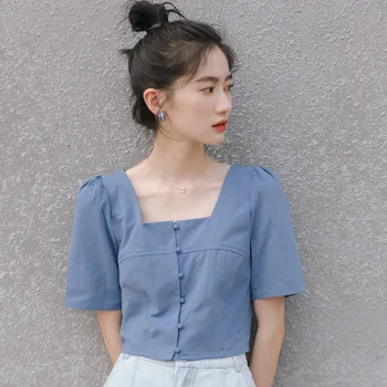 2020 Summer New Style Korean-style Sense of Design Non-mainstream Short Shirt Puff Sleeve Single Breasted Square Collar Clavicle
2020 Summer New Style Korean-style Sense of Design Non-mainstream Short Shirt Puff Sleeve Single Breasted Square Collar Clavicle