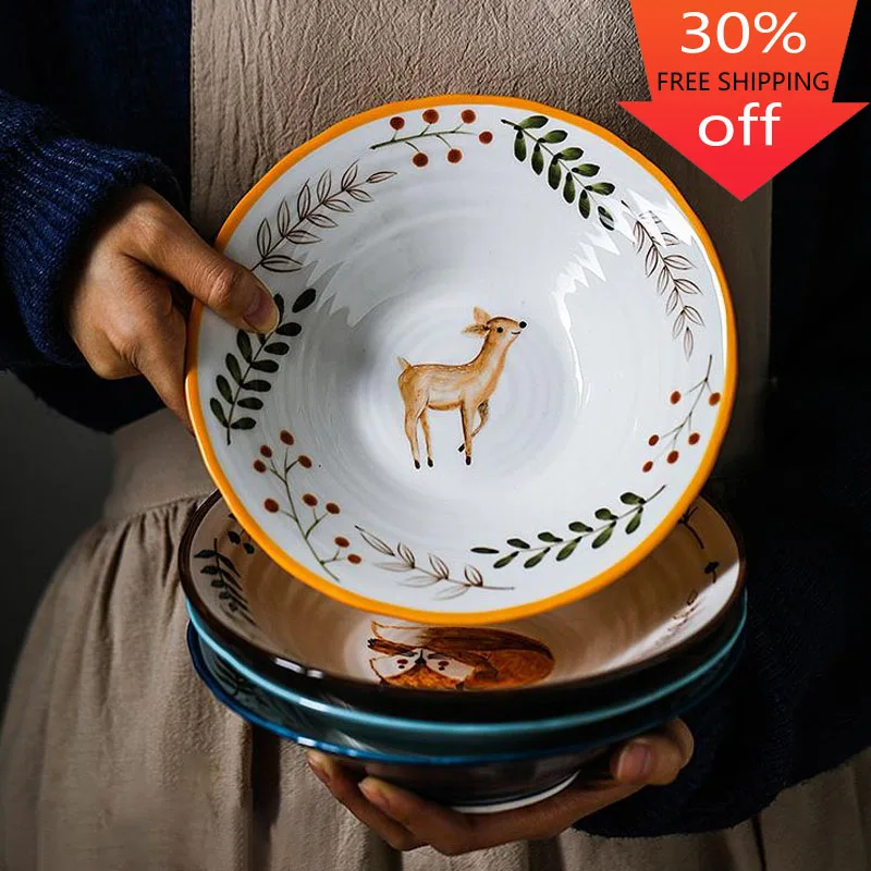 8 Inch Ceramic Ramen Bowl Hand-Painted Forest Animal Design Anti-Hot Foam Bowls Japanese Retro Creative Family Tableware
8 Inch Ceramic Ramen Bowl Hand-Painted Forest Animal Design Anti-Hot Foam Bowls Japanese Retro Creative Family Tableware