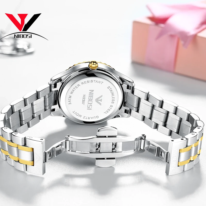 NIBOSI женские часы лучший бренд класса люкс золотые из нержавеющей стали ремешок