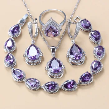 Water Drop Accessories 925 Silver Natural Jewelry Sets For Women Wedding Sets Purple Necklace And Earring Bracelet Ring Gift
Water Drop Accessories 925 Silver Natural Jewelry Sets For Women Wedding Sets Purple Necklace And Earring Bracelet Ring Gift