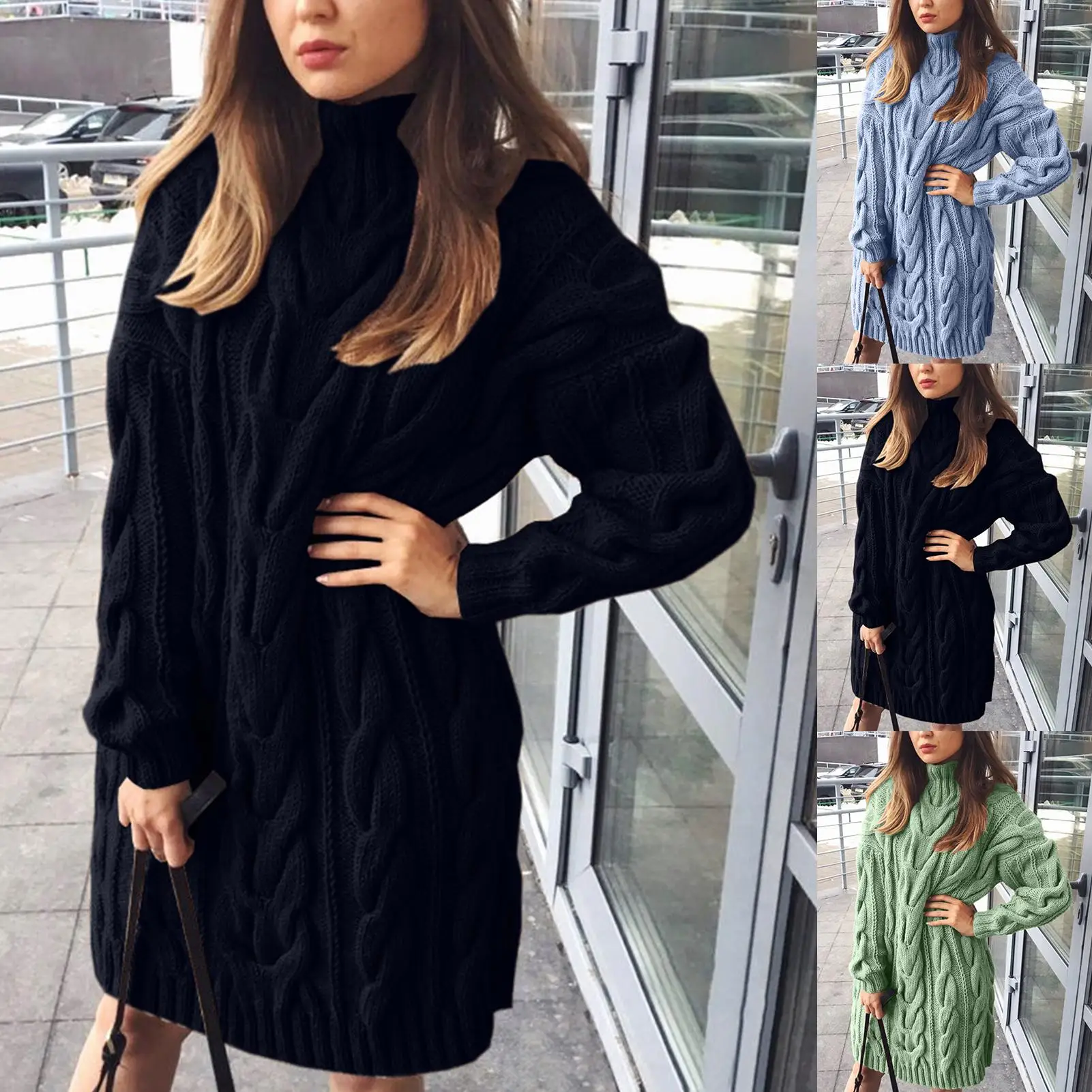 

Women Autumn Winter Long Sleeve Turtleneck Twist Knitted Sweater Mini Dress Knit Dresses New Sexy Winter Clothes Ladies Sweaters