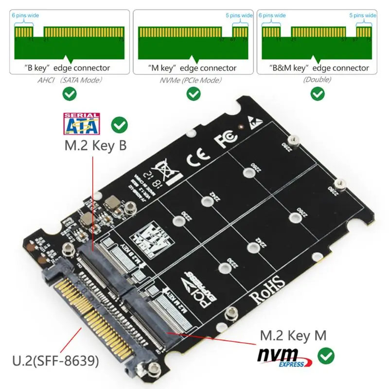 M.2 SSD to U.2 Adapter 2 in 1 M.2 NVMe SATA-Bus NGFF SSD to PCI-e U.2 SFF-8639 PCIe M2 Adapter Converter for Desktop Computers
M.2 SSD to U.2 Adapter 2 in 1 M.2 NVMe SATA-Bus NGFF SSD to PCI-e U.2 SFF-8639 PCIe M2 Adapter Converter for Desktop Computers