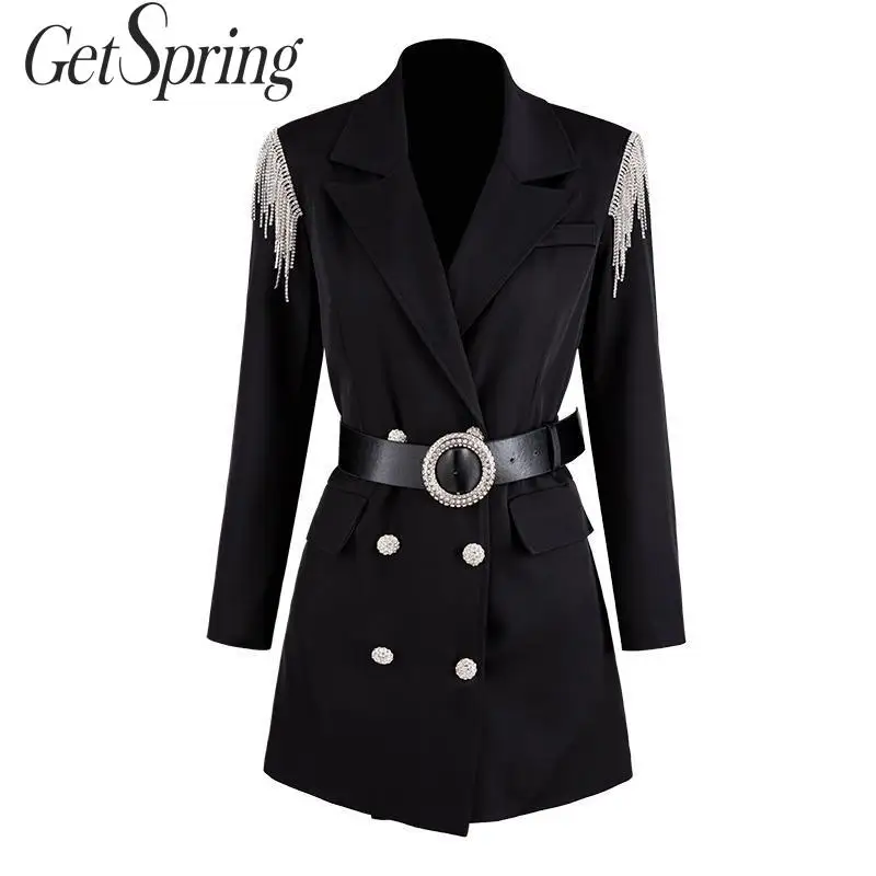 GetSpring Women Blazer Double Breasted Long Sleeve Ladies Black Blazer Coat Belt Water Drill Tassel Women's Slim Suit Jacket New
GetSpring Women Blazer Double Breasted Long Sleeve Ladies Black Blazer Coat Belt Water Drill Tassel Women's Slim Suit Jacket New