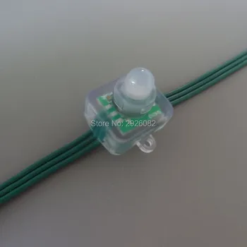 18AWG wire 50pcs DC12V addressable 12mm WS2811 led pixel light rgb node digital module lamp,with all GREEN wire,waterproof IP68