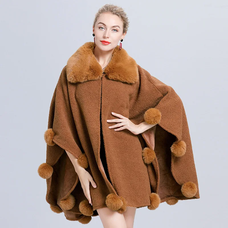 High Quality Women Woolen Cardigans Faux Fur Ball Patchwork Loose Plus Size Office Lady's Cape Winter Thick Outerwear Cloak Coat
High Quality Women Woolen Cardigans Faux Fur Ball Patchwork Loose Plus Size Office Lady's Cape Winter Thick Outerwear Cloak Coat