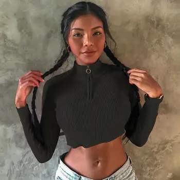Women's Zipper Cropped Navel Long Sleeve Blouse Solid Color Sexy Slim Top Autumn Spring Casual
Women's Zipper Cropped Navel Long Sleeve Blouse Solid Color Sexy Slim Top Autumn Spring Casual