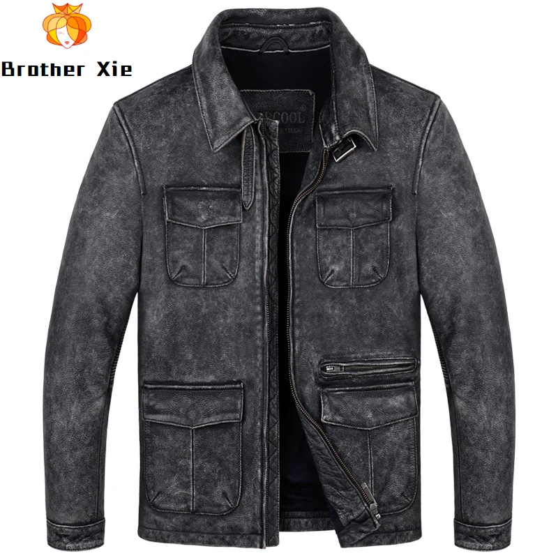 2020 New Mens Genuine Leather Jacket Multi Pockets Pleated Zipper Design Real Cowhide Biker Jacket Male R2949
2020 New Mens Genuine Leather Jacket Multi Pockets Pleated Zipper Design Real Cowhide Biker Jacket Male R2949