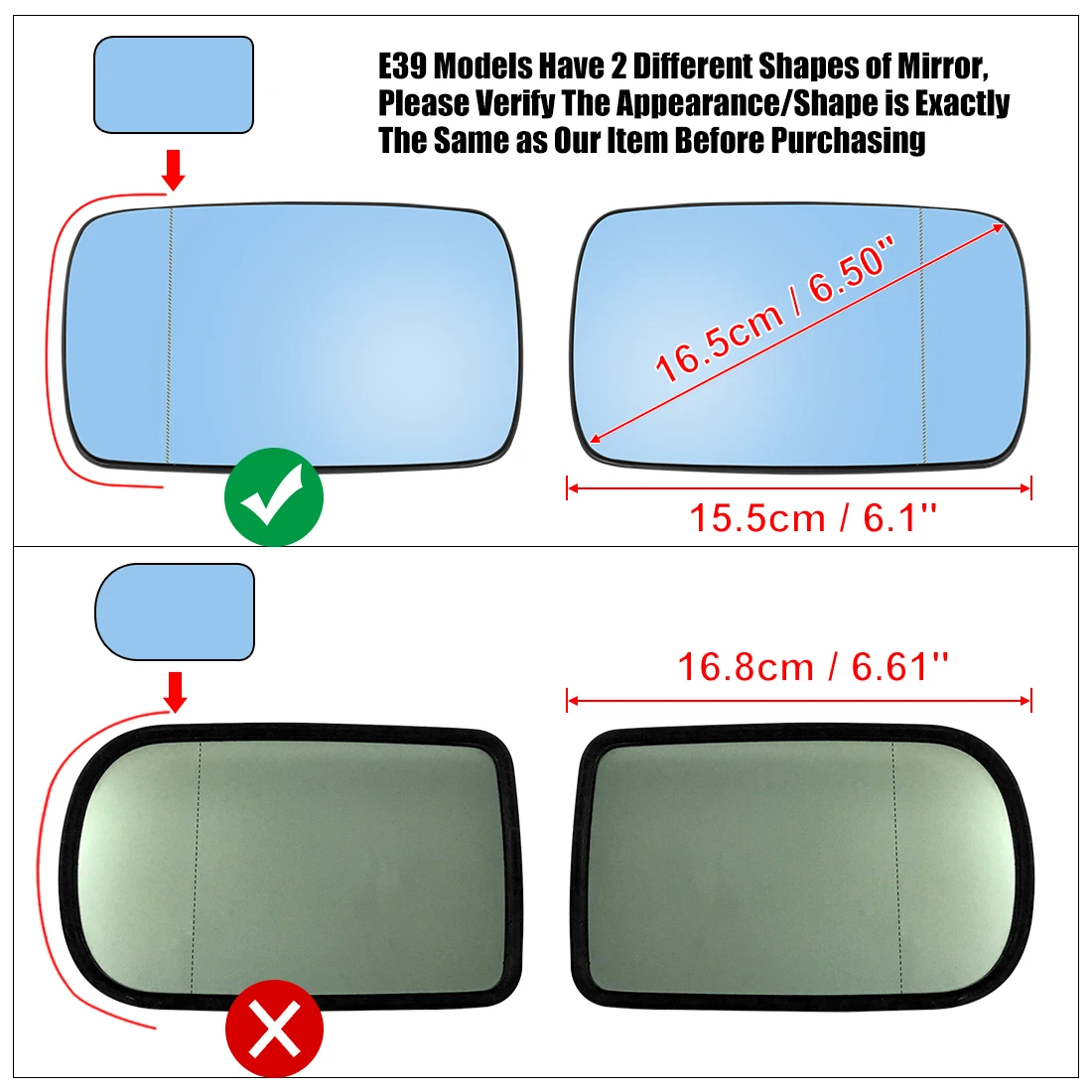 X Autohaux 1Pair Side Reaview Mirror Glass with Backing Plate Heated for  BMW E39 E46 320i 330i 325i 525i 51168250440 51168250439