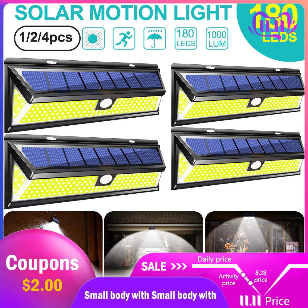 4pcs 180 LED Solar Power Motion Sensor Light COB 3 Modes Outdoor Garden Yard Waterproof Energy Saving Pathway Solar Wall Lamp
4pcs 180 LED Solar Power Motion Sensor Light COB 3 Modes Outdoor Garden Yard Waterproof Energy Saving Pathway Solar Wall Lamp