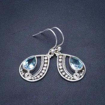Natural Blue Topaz Handmade Unique 925 Sterling Silver Earrings 1.5" B2491 
Natural Blue Topaz Handmade Unique 925 Sterling Silver Earrings 1.5" B2491