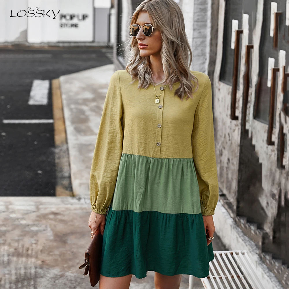 Dress Autumn Spring Fashion Yellow Casual Ladies Patchwork Button Ruched Loose Dresses New Arrival Fall 2020 Clothes For Women
Dress Autumn Spring Fashion Yellow Casual Ladies Patchwork Button Ruched Loose Dresses New Arrival Fall 2020 Clothes For Women