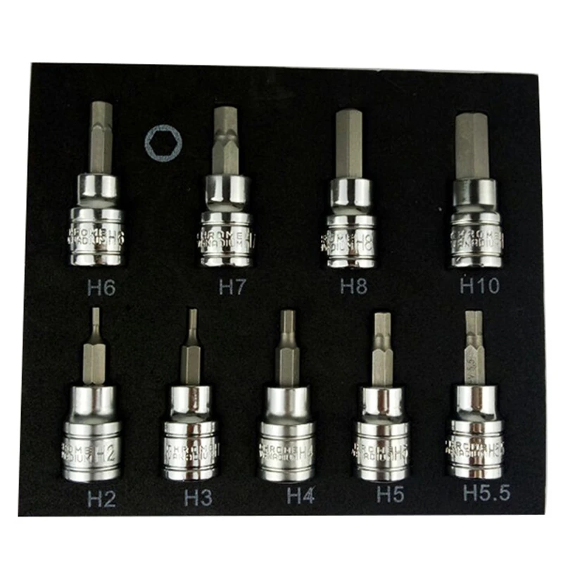 3/8 inch Drive Socket Hexagon Key Drill Set Chrome Vanadium Steel Pressure Batch Sleeve Tool Set Socket Set H2-H10 Drill Socket
3/8 inch Drive Socket Hexagon Key Drill Set Chrome Vanadium Steel Pressure Batch Sleeve Tool Set Socket Set H2-H10 Drill Socket