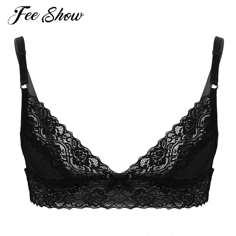 

Sexy Mens Floral Lace Erotic Lingerie Sissy Bra Top Bralette Gay Underwear Adjustable Shoulder Straps Wire-free Unlined Bra Tops