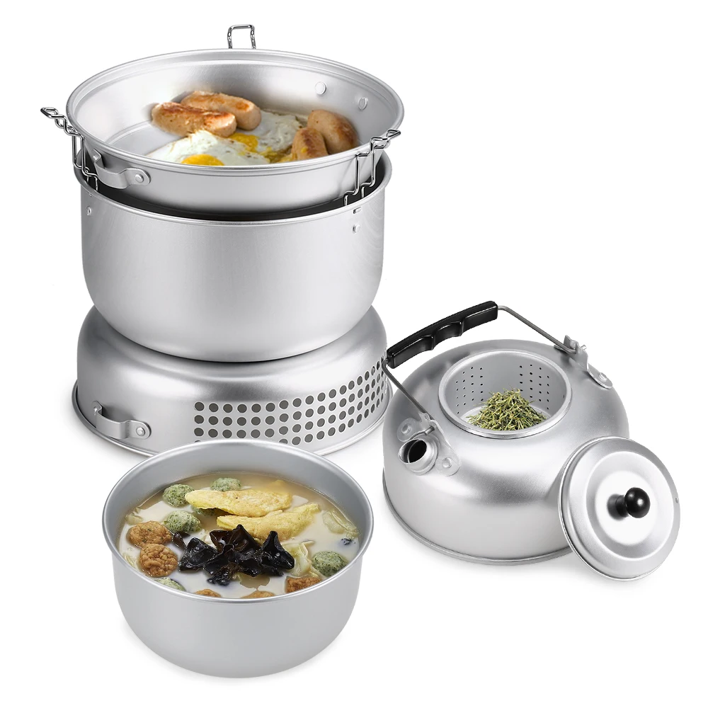 10 PCS Outdoor Camping Cooking Set Cookware Cookout Utensil Dish Plate Pots Water Kettle Alcohol Stove Wind Shield Boiler Cradle
10 PCS Outdoor Camping Cooking Set Cookware Cookout Utensil Dish Plate Pots Water Kettle Alcohol Stove Wind Shield Boiler Cradle