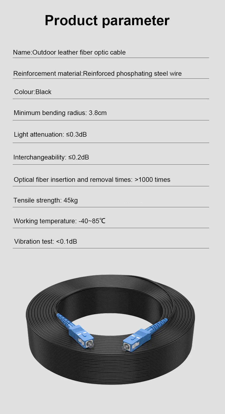 ONTi SC UPC to SC UPC Fiber Optic Drop Cable Single Mode Simplex 2.0mm Outdoor Fiber Optic Patch Cord Optical Patch Cable