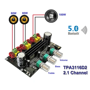 Bluetooth 5.0 2*80W+100W TPA3116D2 Audio Power Amplifier Board 2.1 Channel TPA3116 Stereo Subwoofer Equalizer AUX Class D Amp
Bluetooth 5.0 2*80W+100W TPA3116D2 Audio Power Amplifier Board 2.1 Channel TPA3116 Stereo Subwoofer Equalizer AUX Class D Amp
