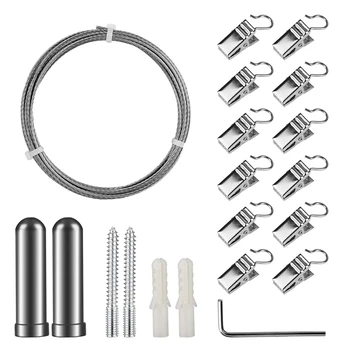 Curtain Drape Wire Rod Set with 12 Clips, Stainless Steel Picture Hanging Wire Clothesline Wire Multi-Purpose Set Hang Photos, N
Curtain Drape Wire Rod Set with 12 Clips, Stainless Steel Picture Hanging Wire Clothesline Wire Multi-Purpose Set Hang Photos, N